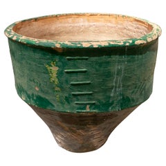 Late-19th Century Spanish Green Terracotta Vase Urn Restored w/ Staples