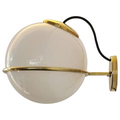 Vintage Wall Light Sconce Wall Lamp Brass White Glass Midcentury Italian Design, 1960s