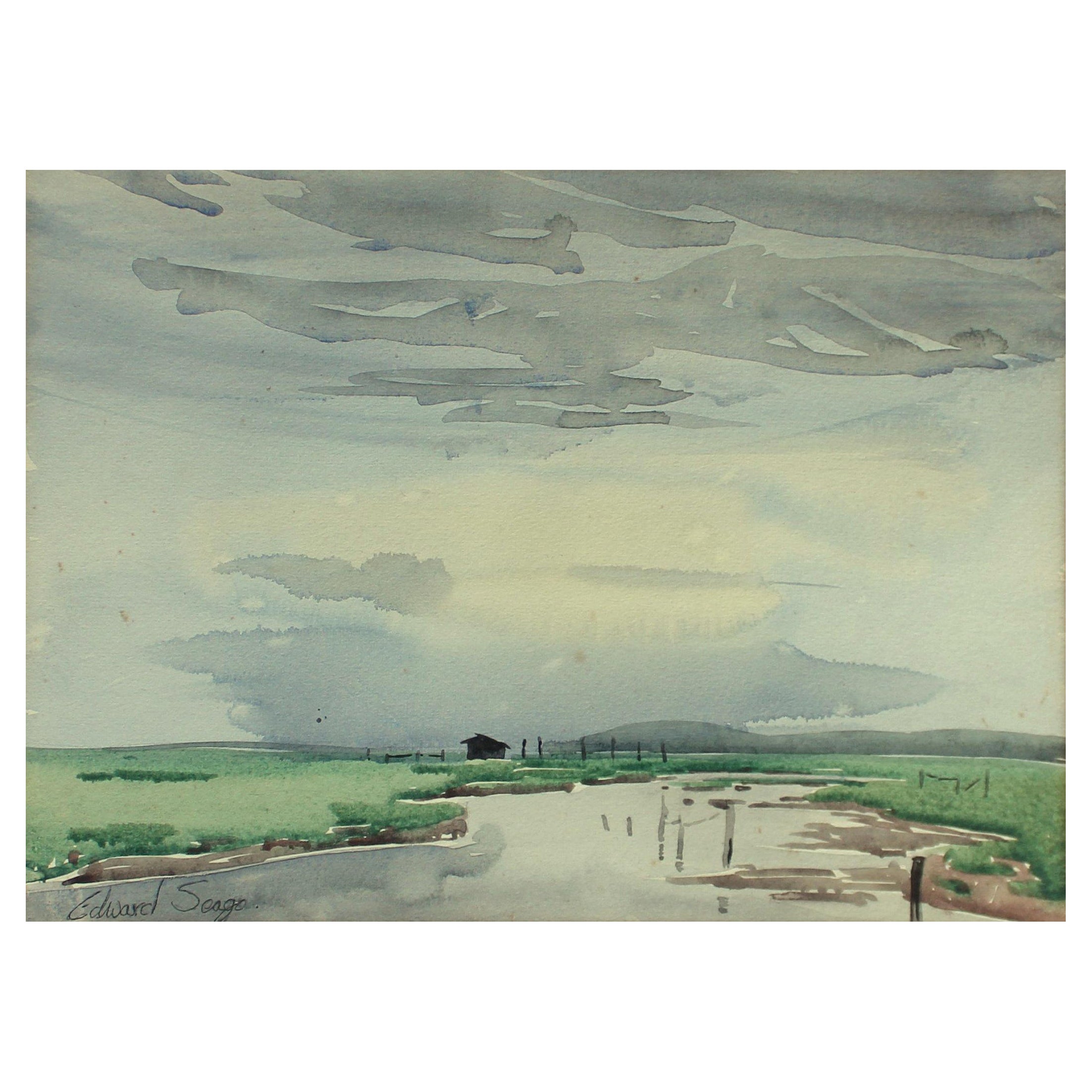 Signed Edward Seago Watercolor of a Norfolk Landscape For Sale