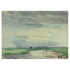 Vintage Signed Edward Seago Watercolor of a Norfolk Landscape