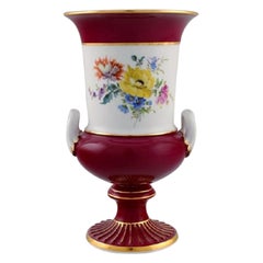 Antique Meissen Porcelain Vase with Hand-Painted Flowers, Ca 1900