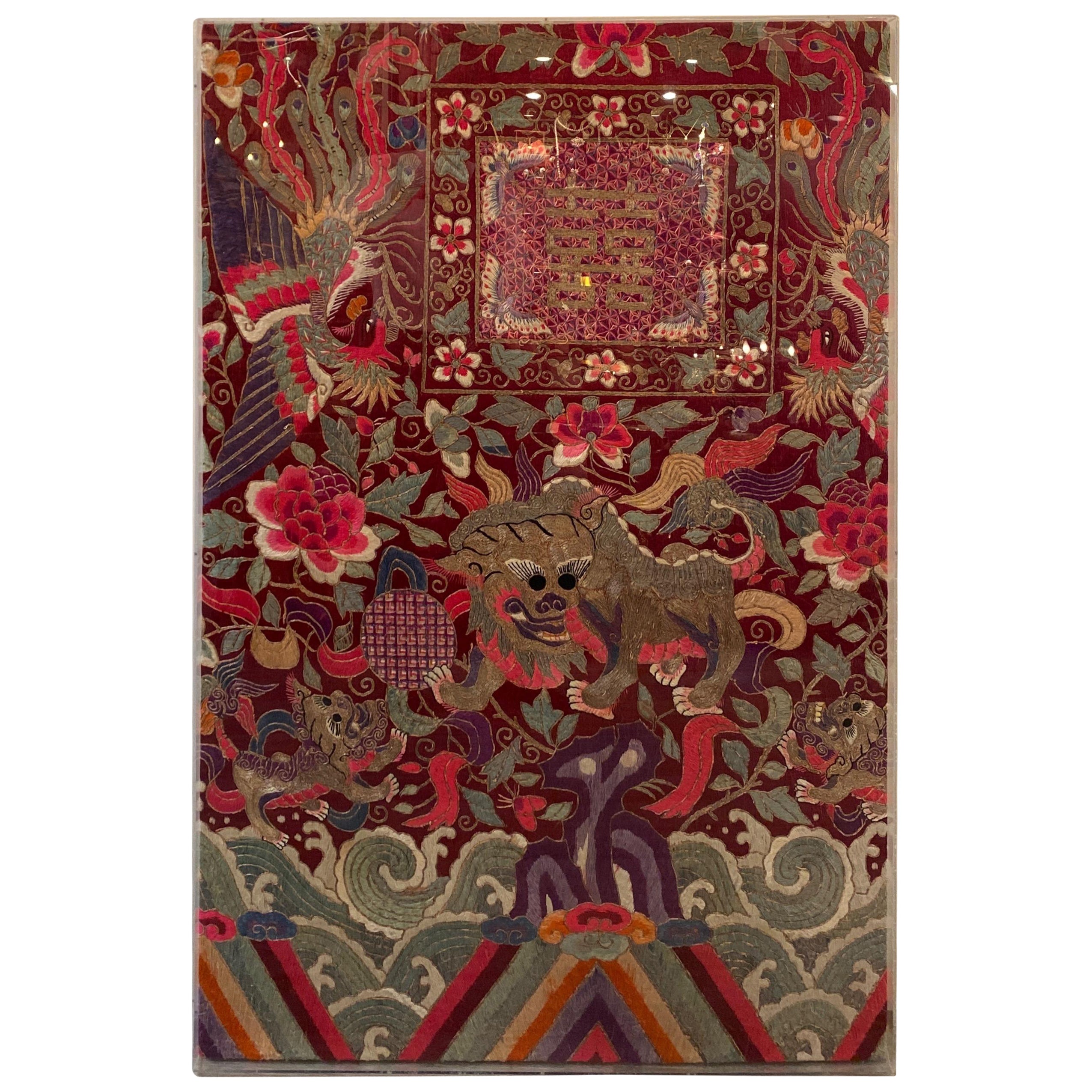 Late 19th Century Framed Needlework Chinese Tapestry