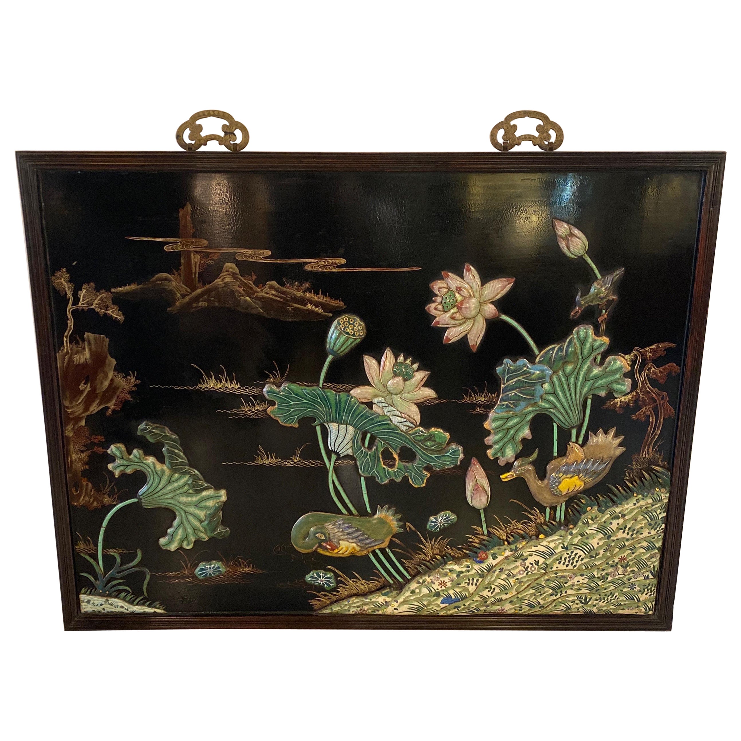 Chinese Cloisonné Scenic Panel