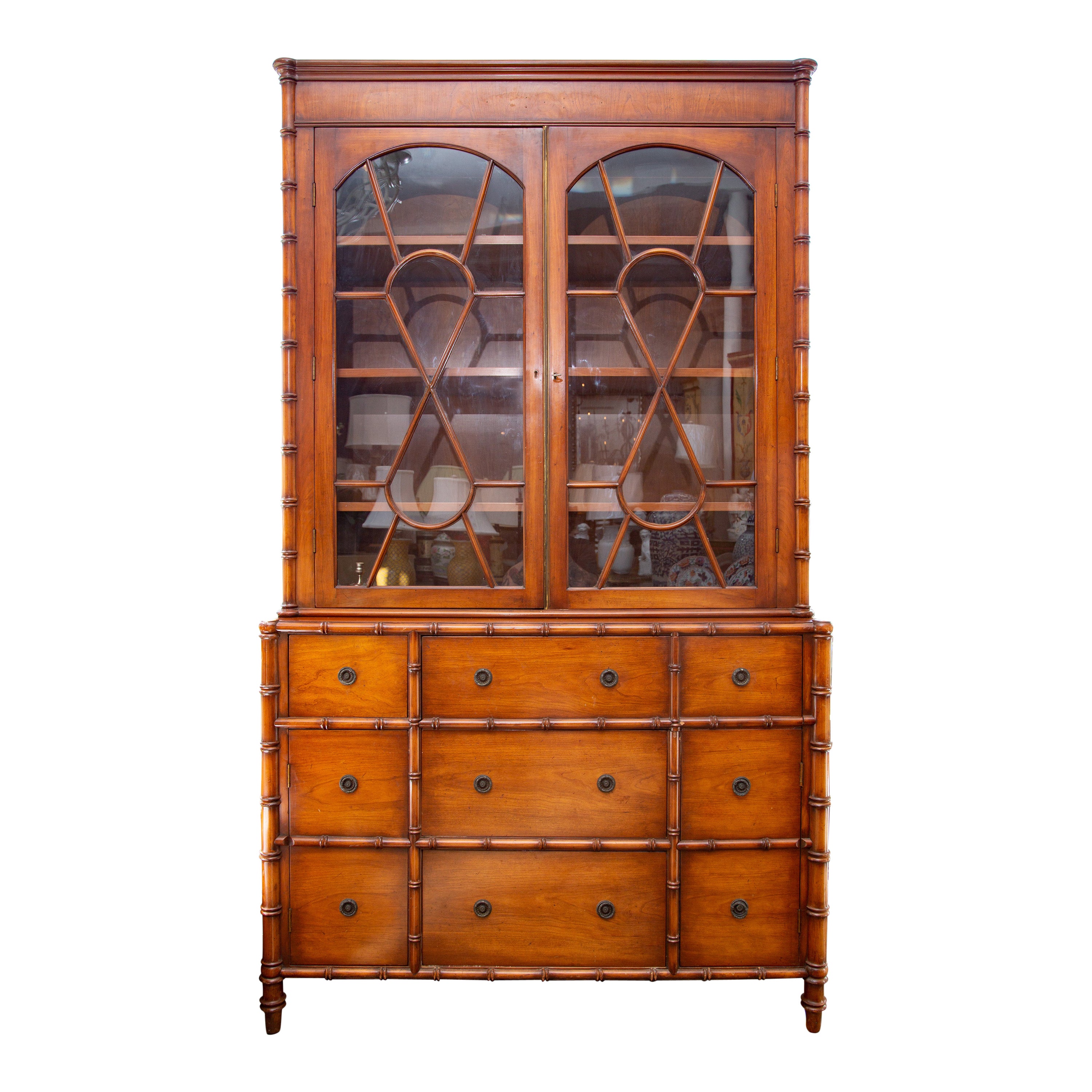 French Faux Bamboo Cherry Bookcase/Secrtaire