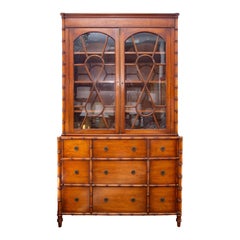 Vintage French Faux Bamboo Cherry Bookcase/Secrtaire