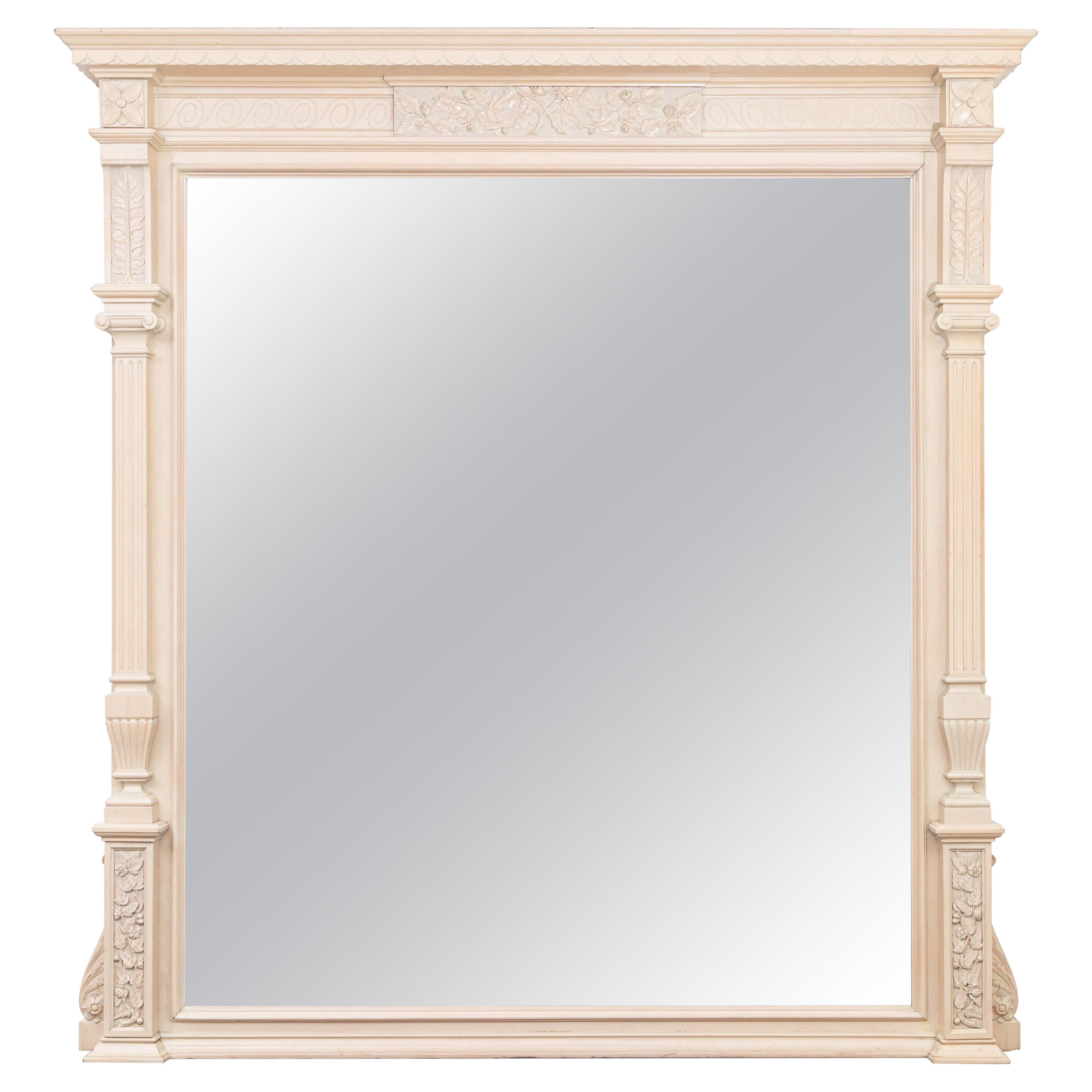 19th Century White Washed Wall Mirror For Sale