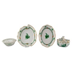 Vintage Herend Green Chinese Bouquet, Four Bowls in Hand-Painted Porcelain