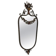 Antique Metal Framed Wall Mirror with Floral Motif