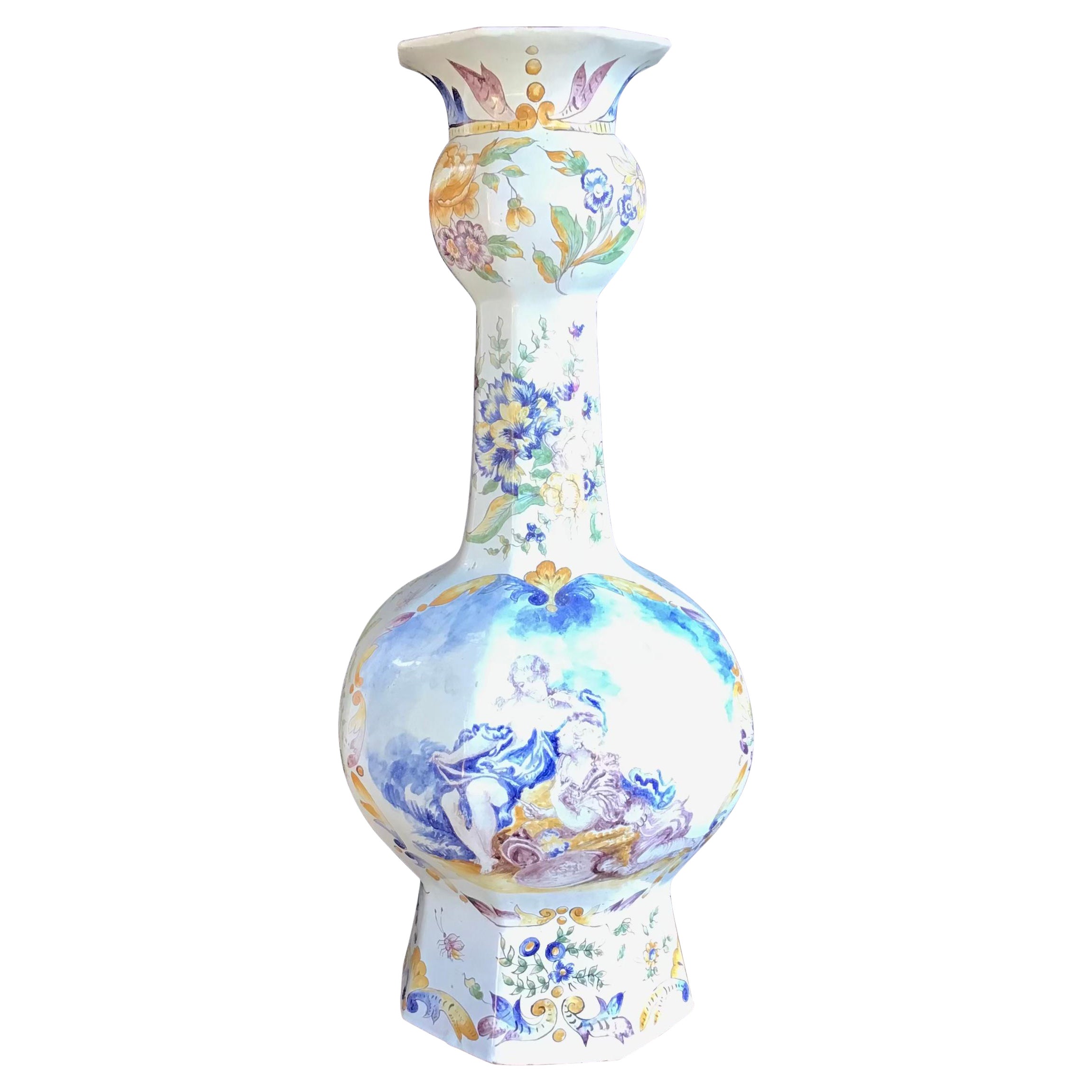 Large 19th Century French Faience Vase For Sale