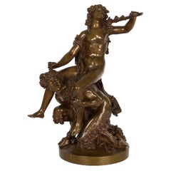 Grand Tour French Antique Bronze Sculpture of Satyr and Nymph After Clodion