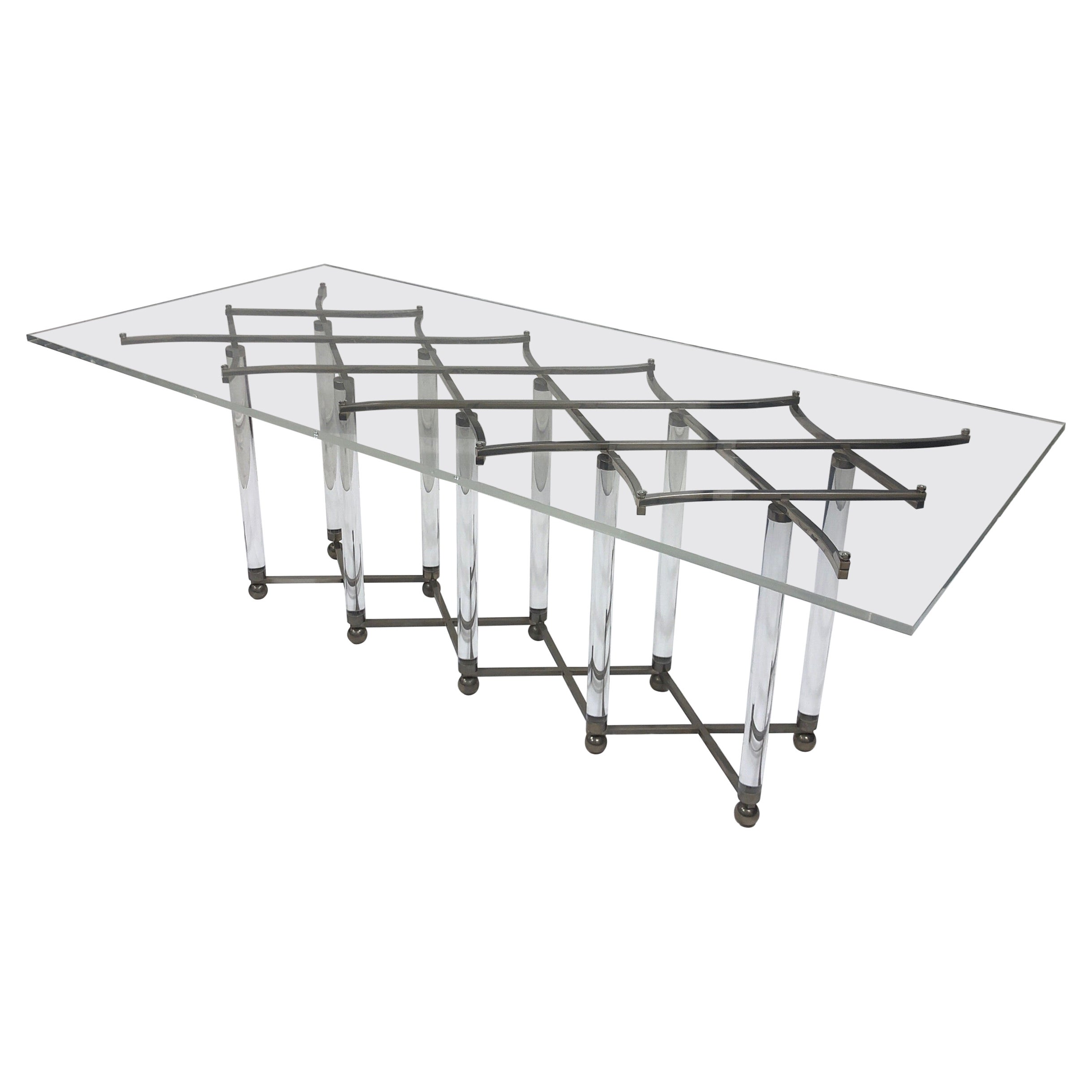 Signed Studio Lucite and Nickel 'Lattice' Dining Table by Charles Hollis  Jones For Sale at 1stDibs