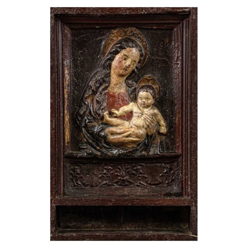 16th Century Madonna with Child Tuscan School Sculpture Polychrome Stucco