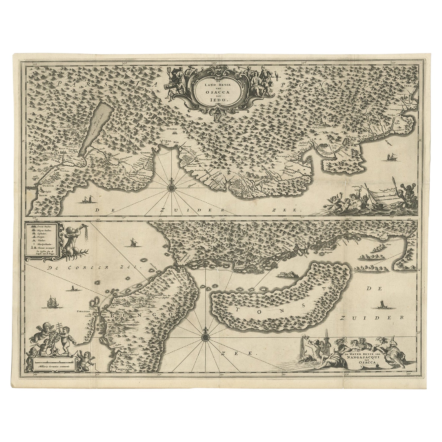 Map of Japanese Coast from Osaka to Tokyo & the Kyushu and Shikoku Islands, 1669 For Sale