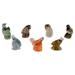 Paul Hoff para Swedish Glass, Siete pájaros en vidrio artístico, Wwf, años 80