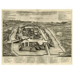 Original Antique Engraving of the Mighty Imperial Osaka Castle in Japan, 1669