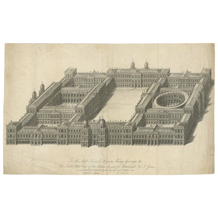 Print of Whitehall Palace, Former Royal Residence, Westminster, London, ca.1770 For Sale