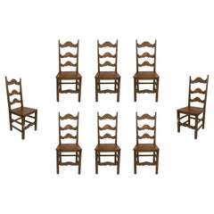 Set of Eight 1980s Spanish Andalusian Traditional Wooden Flamenco Chairs