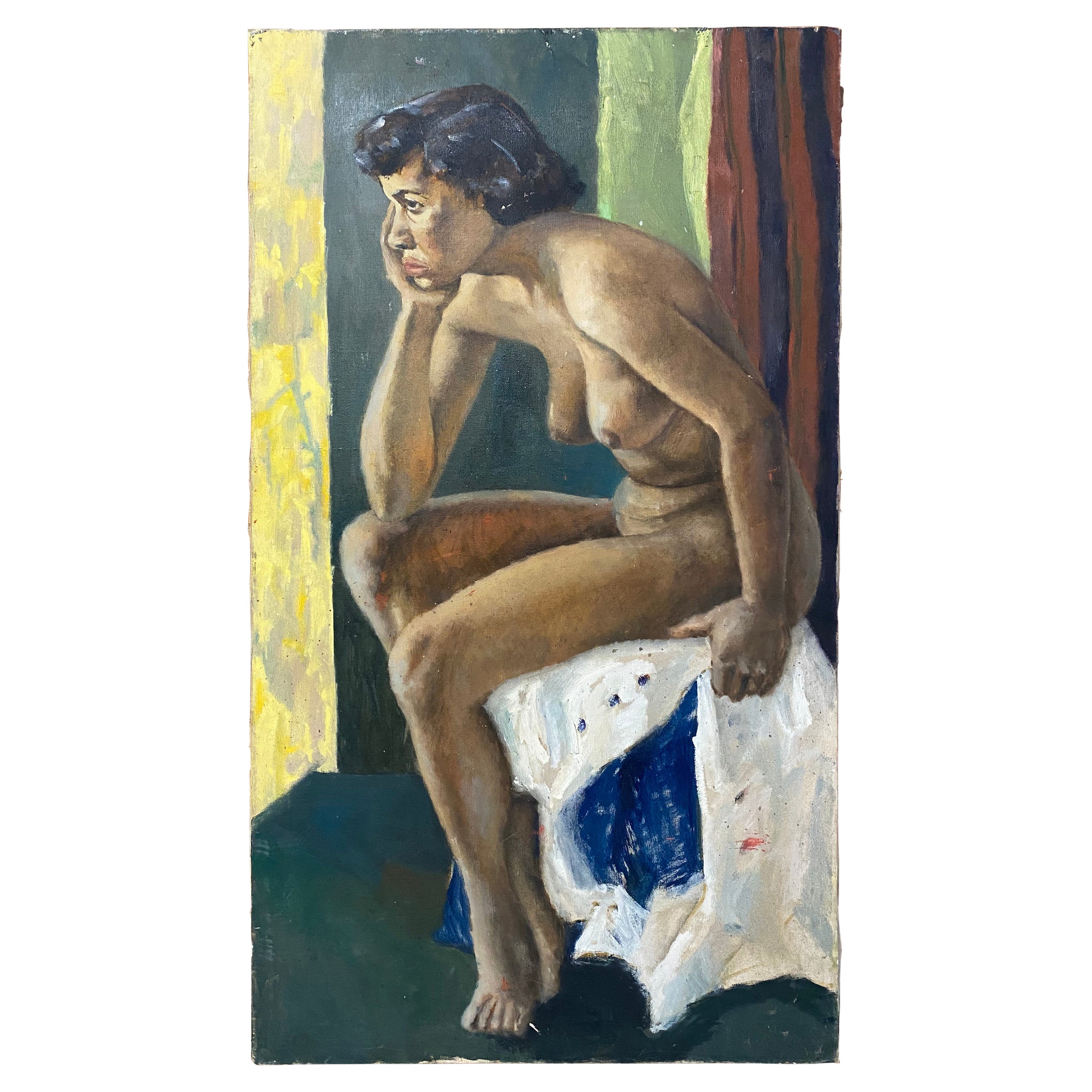 African-American Woman Life Study Painting by Leonard Buzz Wallace For Sale
