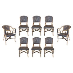 1950s Spanish 6 Chairs & 2 Armchairs Bamboo and 2-Tone Woven Wicker Garden Set