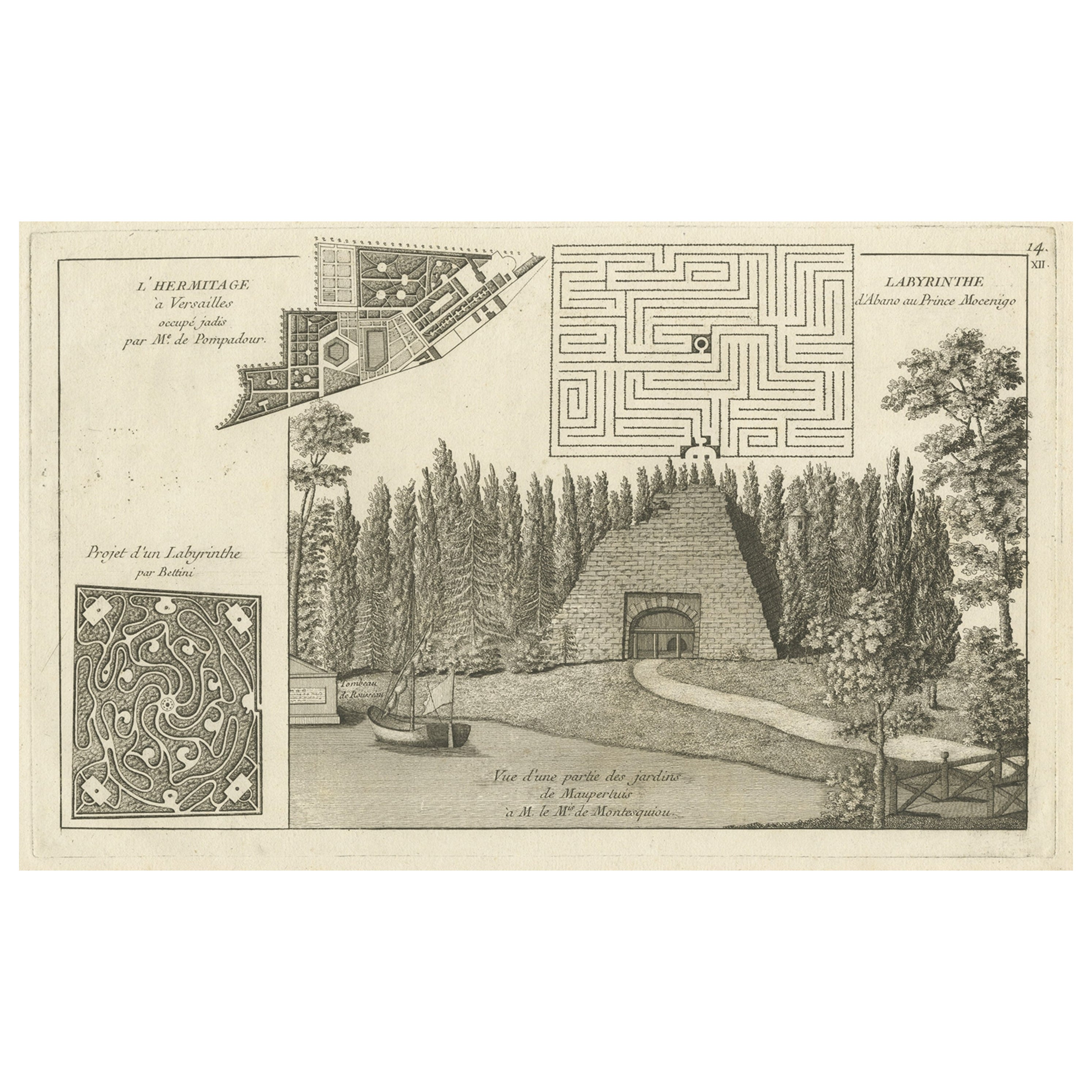 Copper Engraving Showing a Labyrinth & the Hermitage of Versailles France, 1776 For Sale