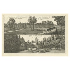 Antique Copper Engraving of an Italian Vineyard and a Farm, ca.1785