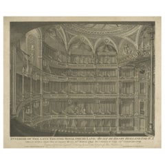 Original Old Print of the Theatre Royal, Drury Lane in London, 1820