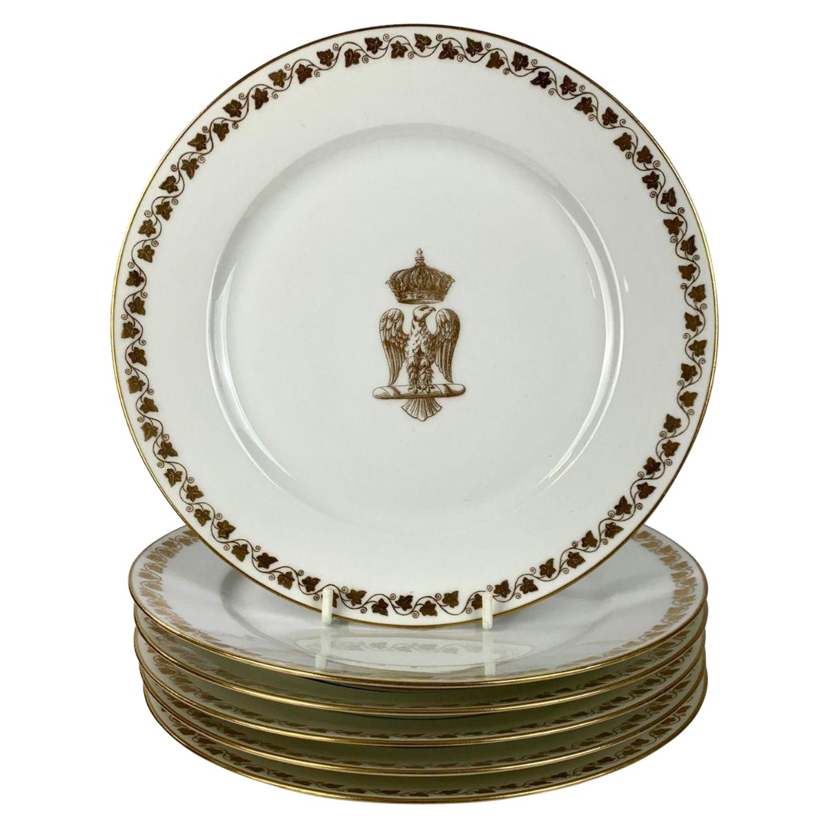 Set Six Dinner Plates w/ Napoleonic Imperial Eagle in Style of Sèvres