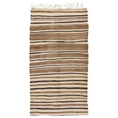 Brown Vintage Kilim Handmade Flatweave Striped Motif Wool Rug