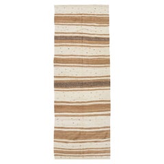 Beige Retro Kilim Handmade Flatweave Striped Motif Wool Runner