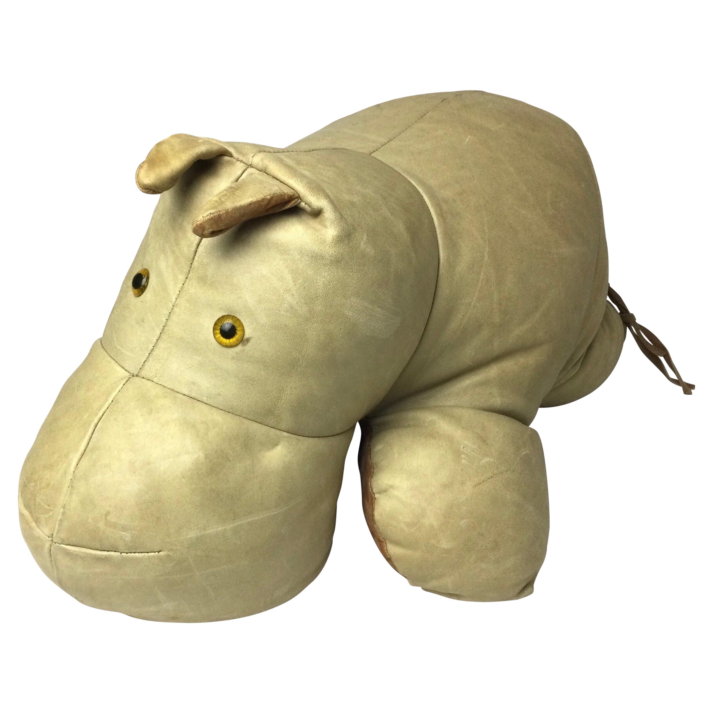Leather Hippo Hippopotamus in Leather Footstool For Sale