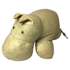 Vintage Leather Hippo Hippopotamus in Leather Footstool