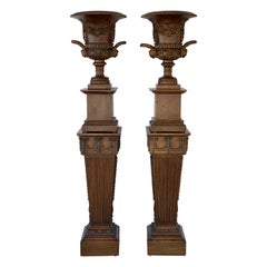 Pair of Louis XVI Style Campana Urns on Pedestals