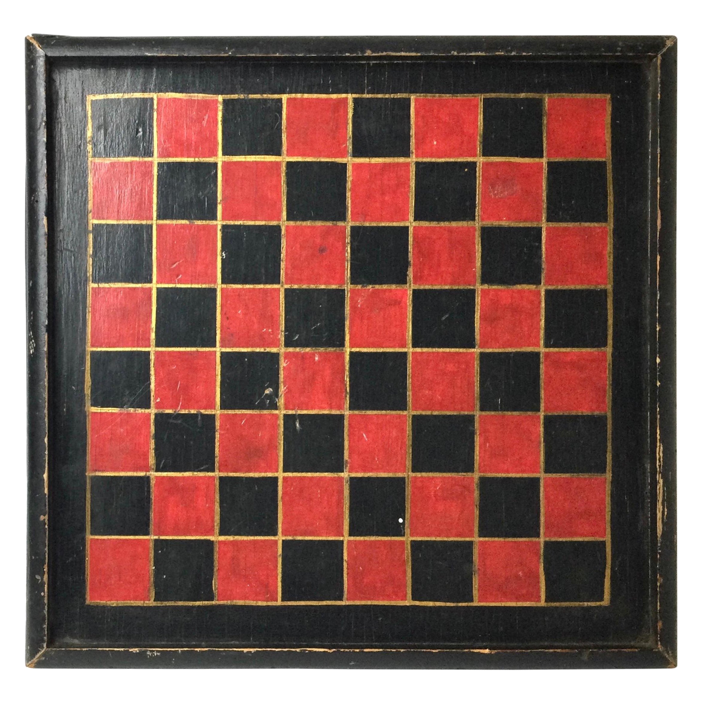 Planche de jeu du 19ème siècle en surface d'origine peinte en rouge et noire