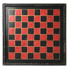 19th Century Game Board in Original Painted Red and Black Original Surface