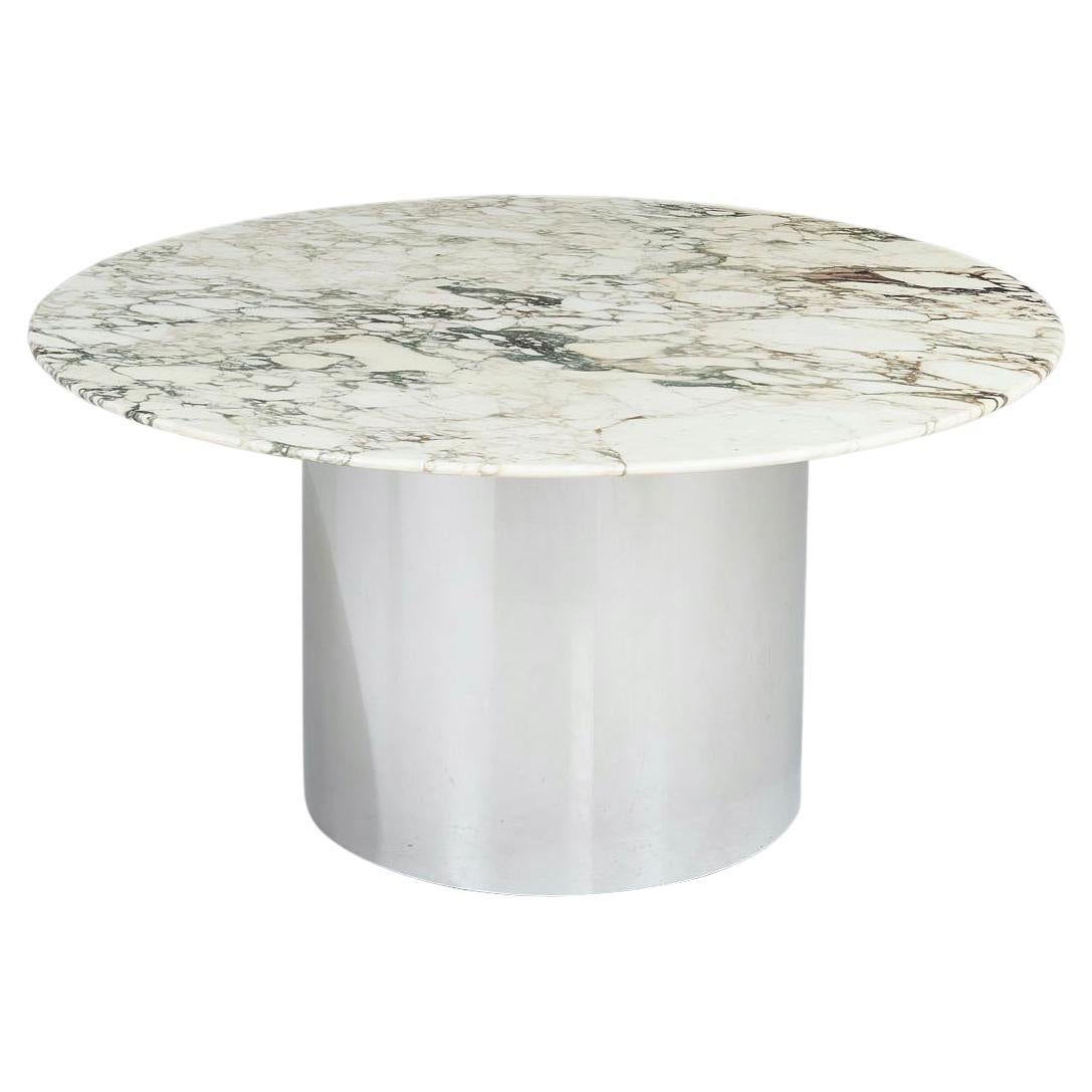 Arabescato Marble and Stainless Steel Drum Dining Table, Italy, 1970 For Sale