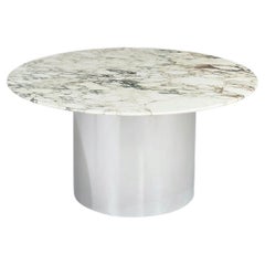 Arabescato Marble and Stainless Steel Drum Dining Table, Italy, 1970