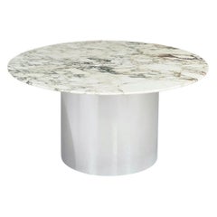 Arabescato Marble and Stainless Steel Drum Dining Table, Italy, 1970