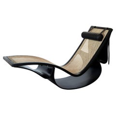 Oscar Niemeyer Chaise Rio Original Vintage Lounge Chair, Brazil, Cane Wood Black