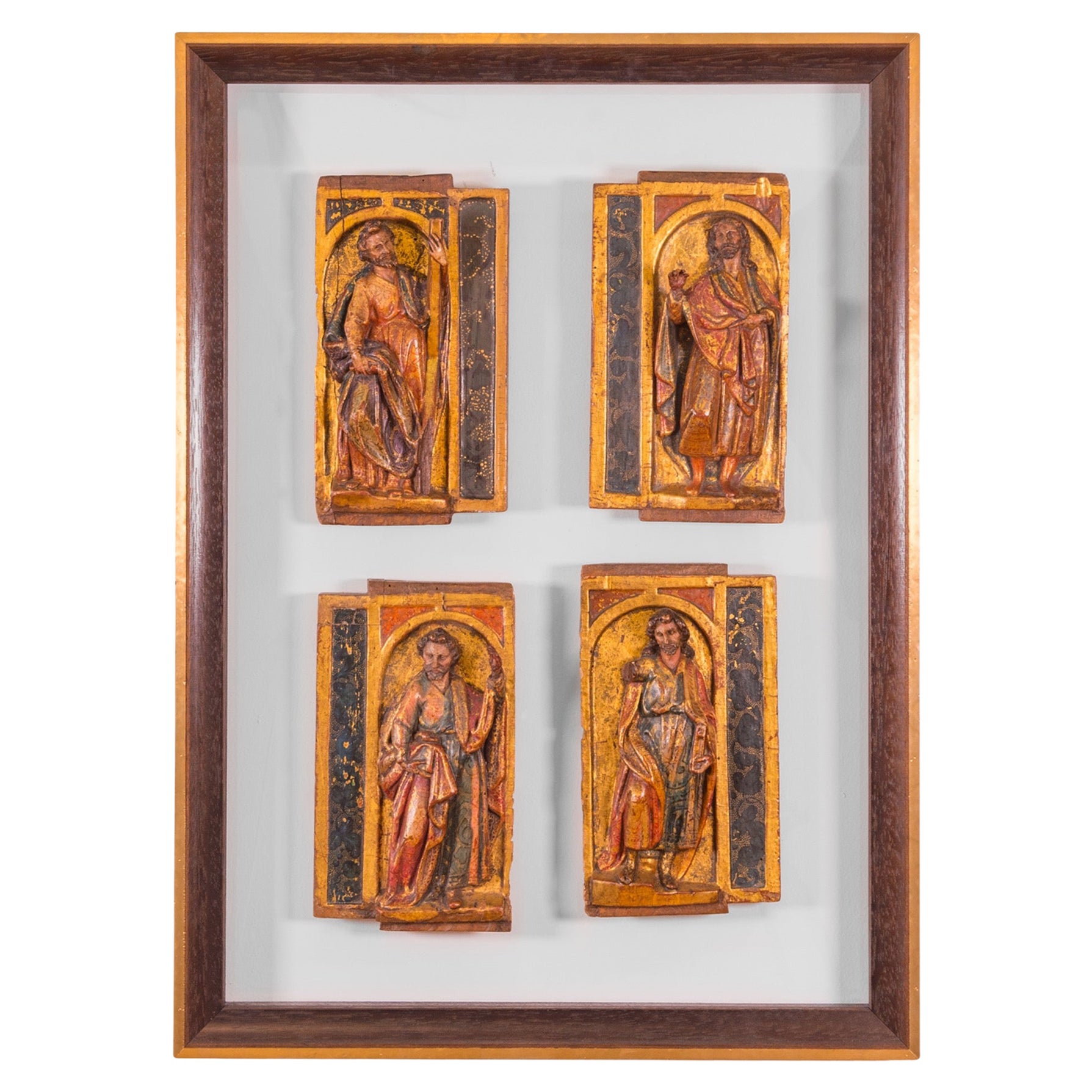 Four Evangelists, 12th Century, Gold Gilded and Polychromed Carved-Wood Purcha For Sale