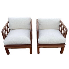 Pair of Matching Rare Mid-Century Modern Chinoiserie Teak Cube Chairs