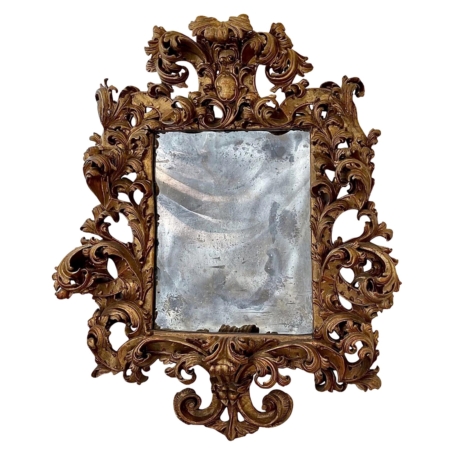 Carved Wood and Polychromed Gold Gilded Mirror, 18th Century, Rococo For  Sale at 1stDibs