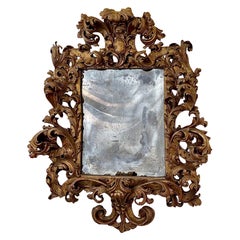 Carved Wood and Polychromed Gold Gilded Mirror, 18th Century, Rococo