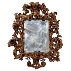 Antique Carved Wood and Polychromed Gold Gilded Mirror, 18th Century, Rococo