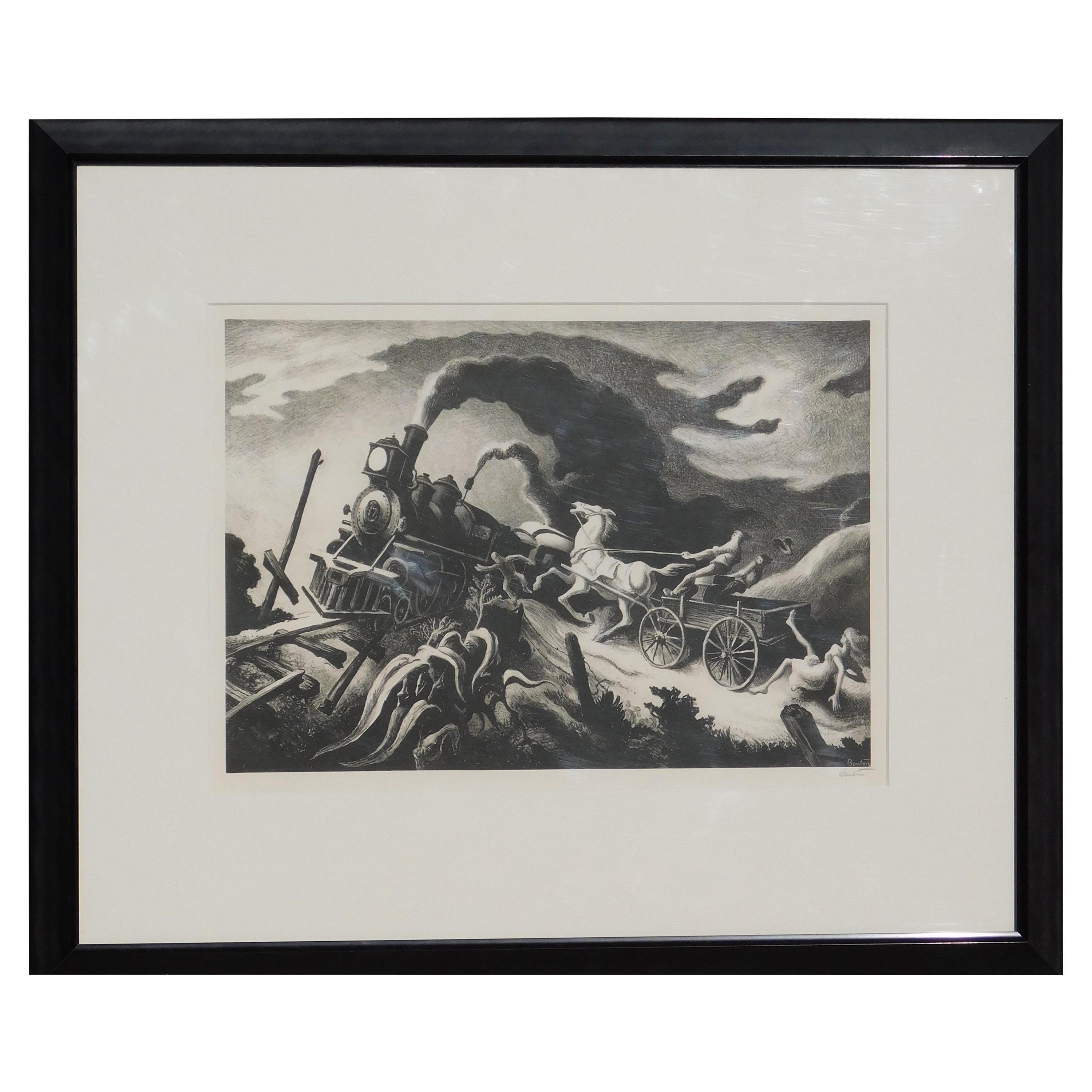 Thomas Hart Benton Original Lithograph, 1944 - Wreck of the Ol’ ‘97