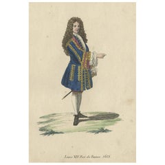 Antique Original Hand-Colored Copper Engraving of Louis XIV or The Sun King, 1805