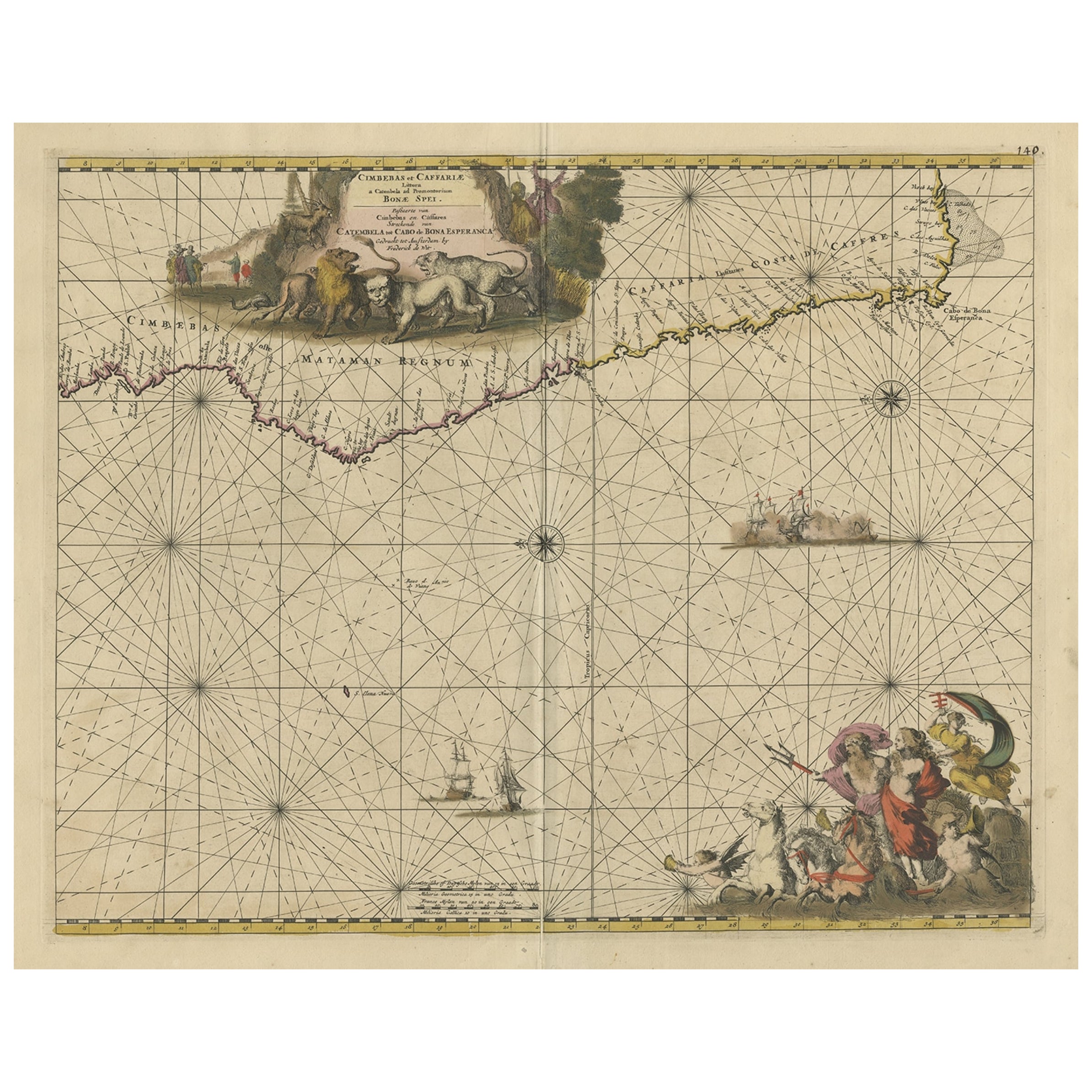 Antique Map of the Coast of Angola Up to Port Elizabeth in South Africa, 1675 For Sale