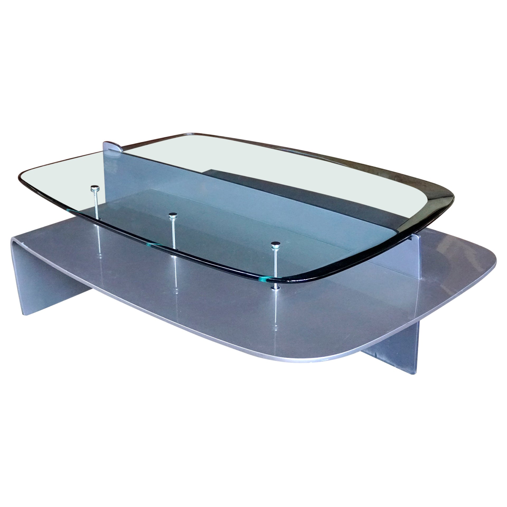 Custom Coffee Table by Krueck & Sexton, Chicago, 1986, Glass, Steel, & Chrome For Sale
