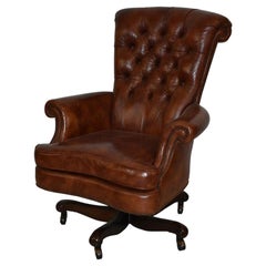 Used Baker Furniture Tufted Brown Leather Desk Office Chair