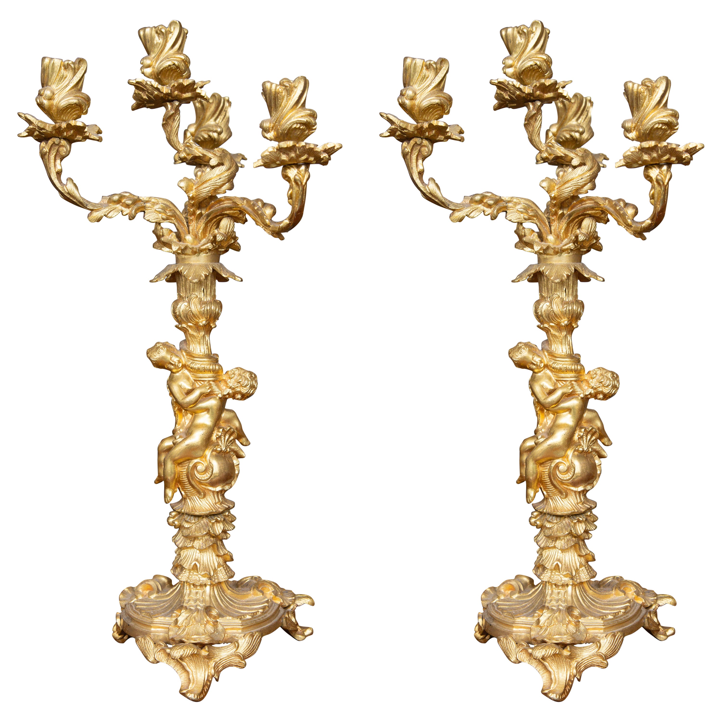 19th Century Pair of French Ormolu Candelabra For Sale
