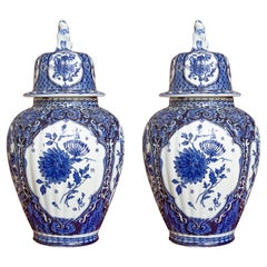 Pair of Blue Delft Lidded Vases